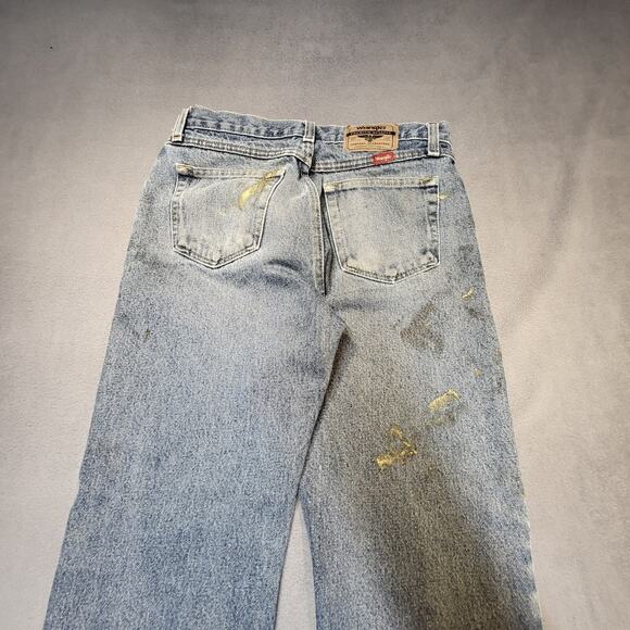 Wrangler Jeans Mens 30x31 Blue Straight Leg Distressed Denim Thrashed - Picture 10 of 12